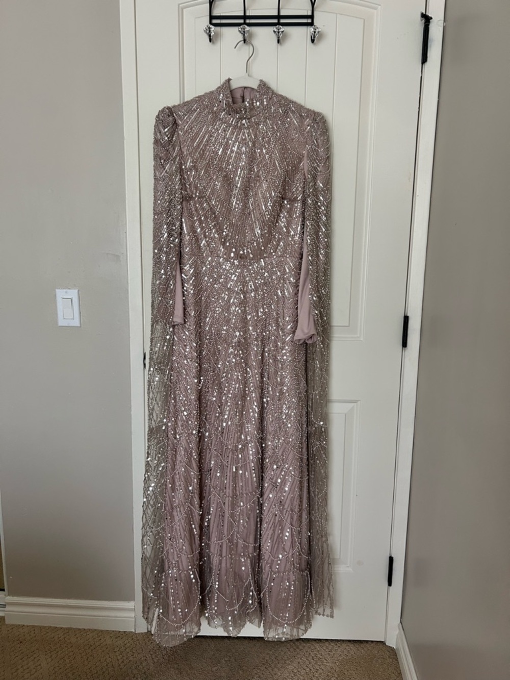 Elegant Sequin Long Sleeve Evening Gown - Dusty Rose